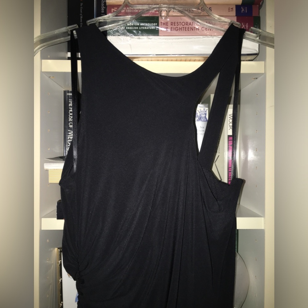 BCBG Black Ruched Asymmetric Column Long Maxi Dress - Picture 4 of 13